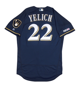 2019 Christian Yelich Game Used Milwaukee Brewers Navy Alternate Jersey Used on 5/5/19 For Career Home Run #110 (MLB Authenticated)